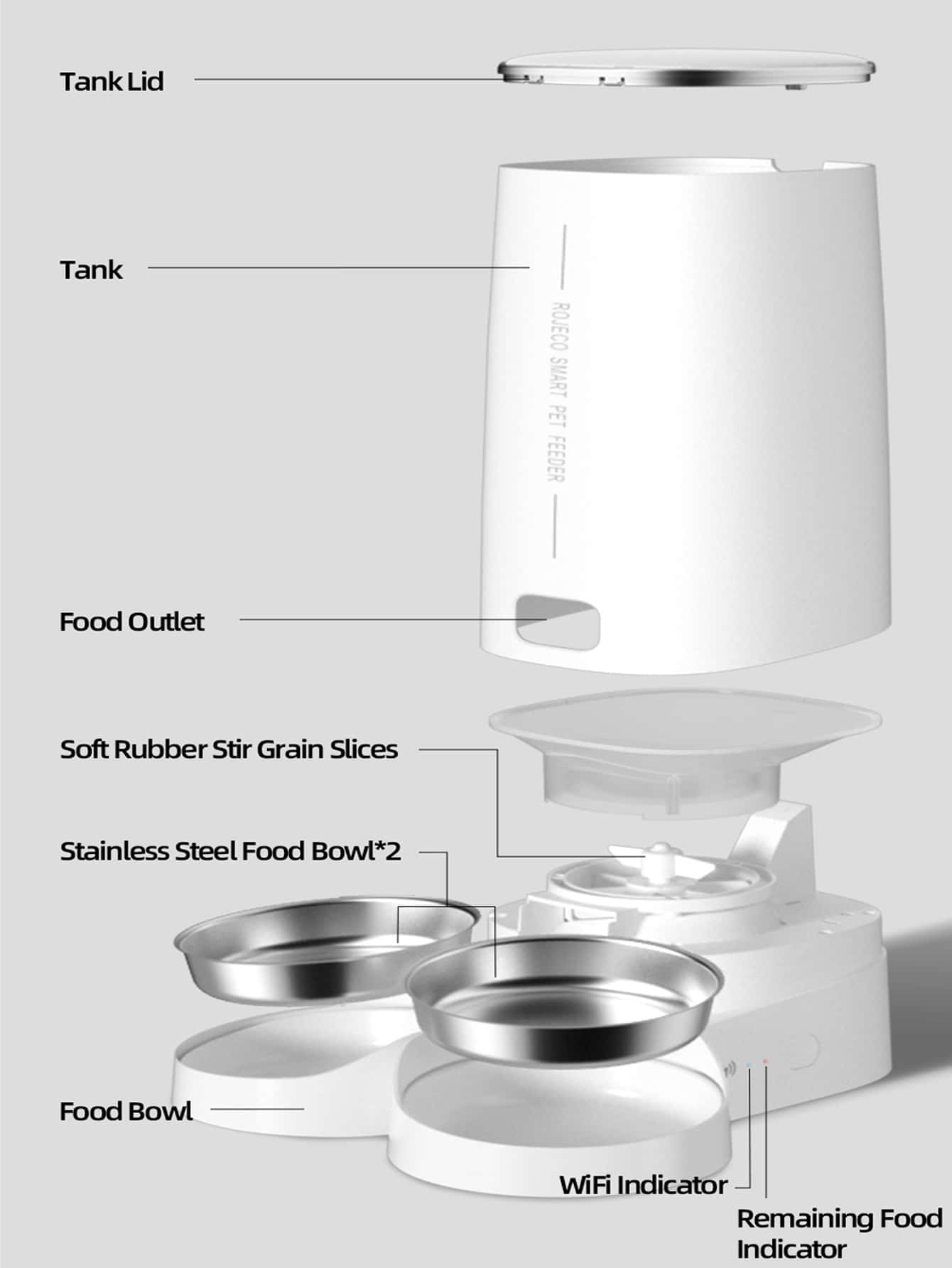 1pc Double Basin Pet Smart Feeder with WIFI Function 4L Capacity Only with USB Data Cable Delivery Without Adapter