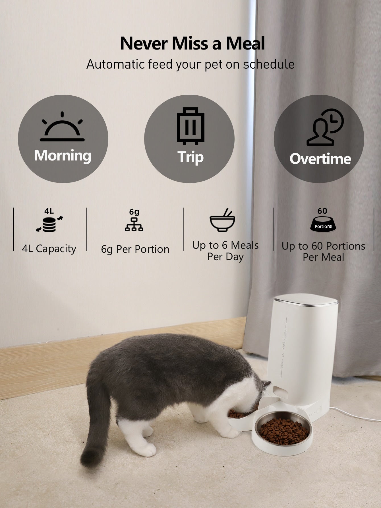 1pc Double Basin Pet Smart Feeder with WIFI Function 4L Capacity Only with USB Data Cable Delivery Without Adapter