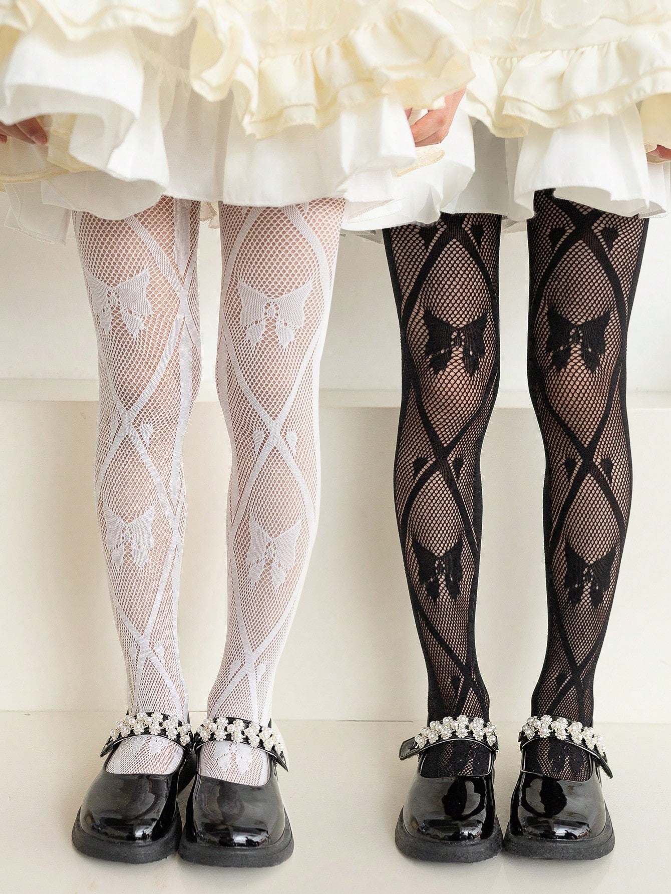 2pairs Girls Bow Pattern Hollow Out Tights