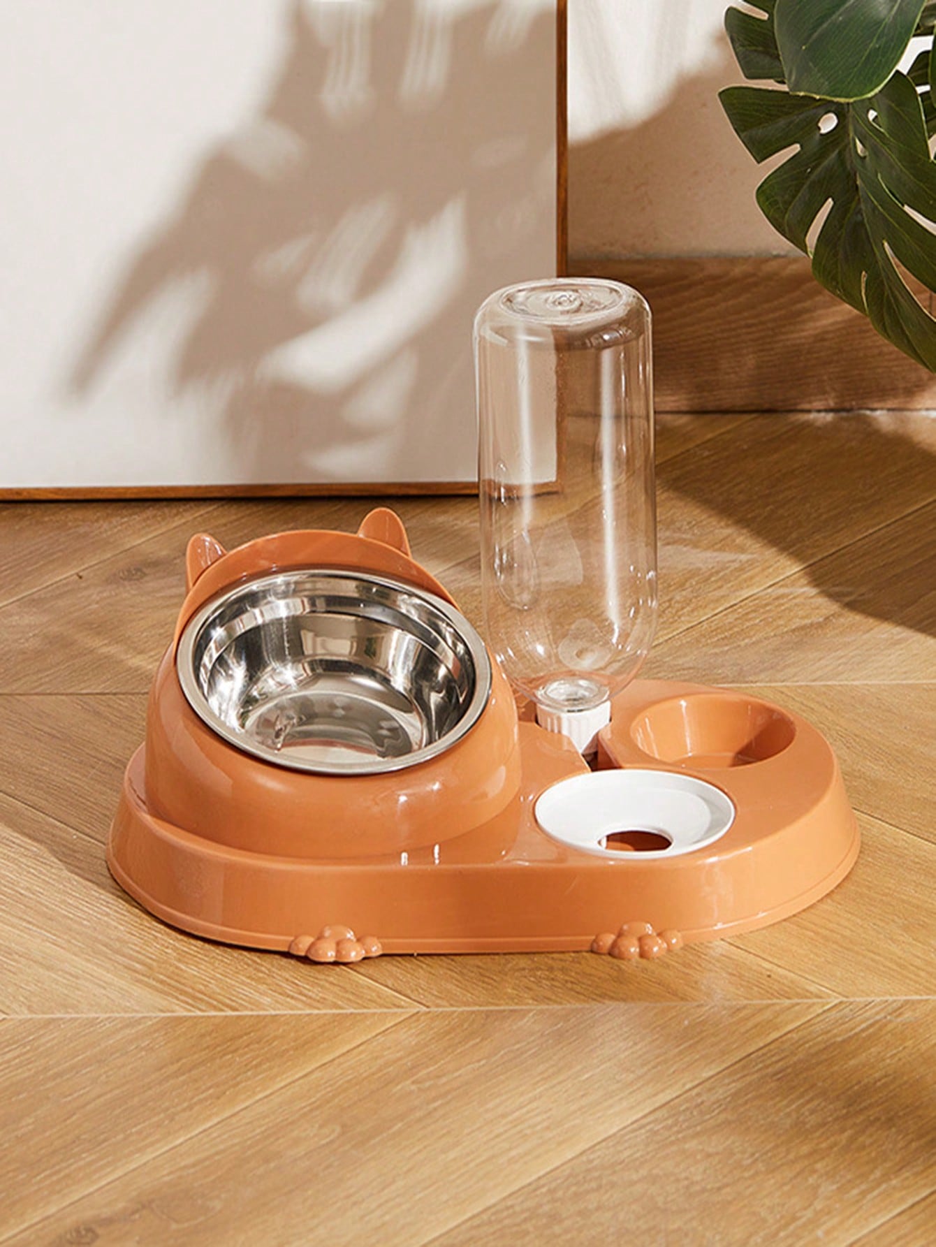 1pc Cartoon Ear Decor Pet Bowl With Drinking Bottle For Dog And Cat For Food Feeding