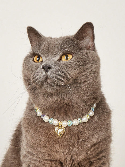 1pc Faux Pearl Decor Pet Necklace