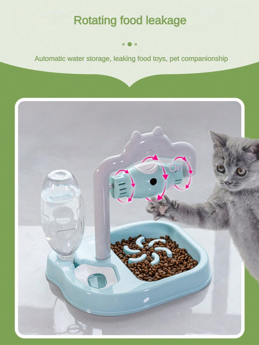 1pc Pet Bowl With Drinking Bottle For Cats And Dogs