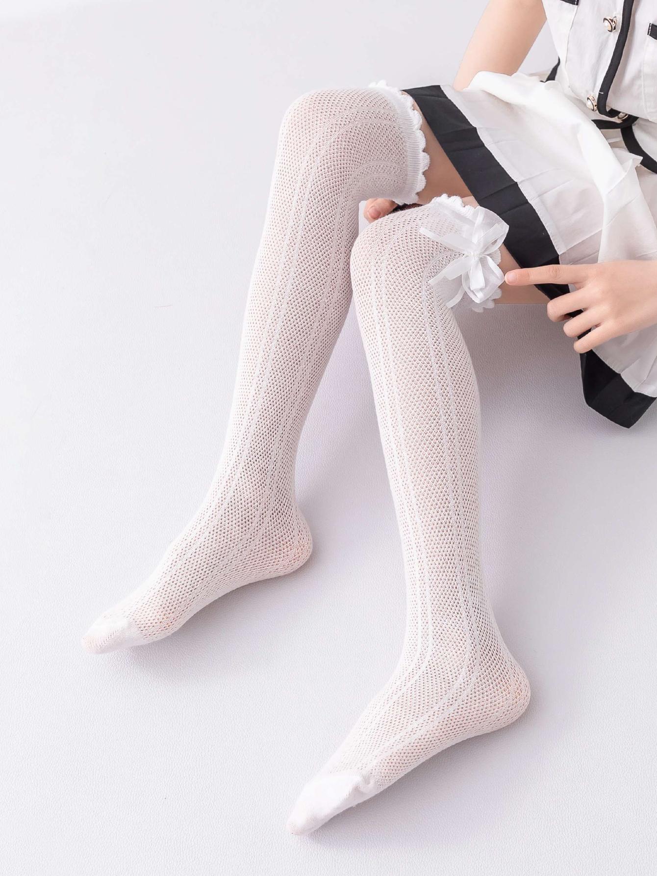 2pairs Children's Mesh Bow Decor Straight Tube Socks, Suitable For All Seasons & Daily Wear