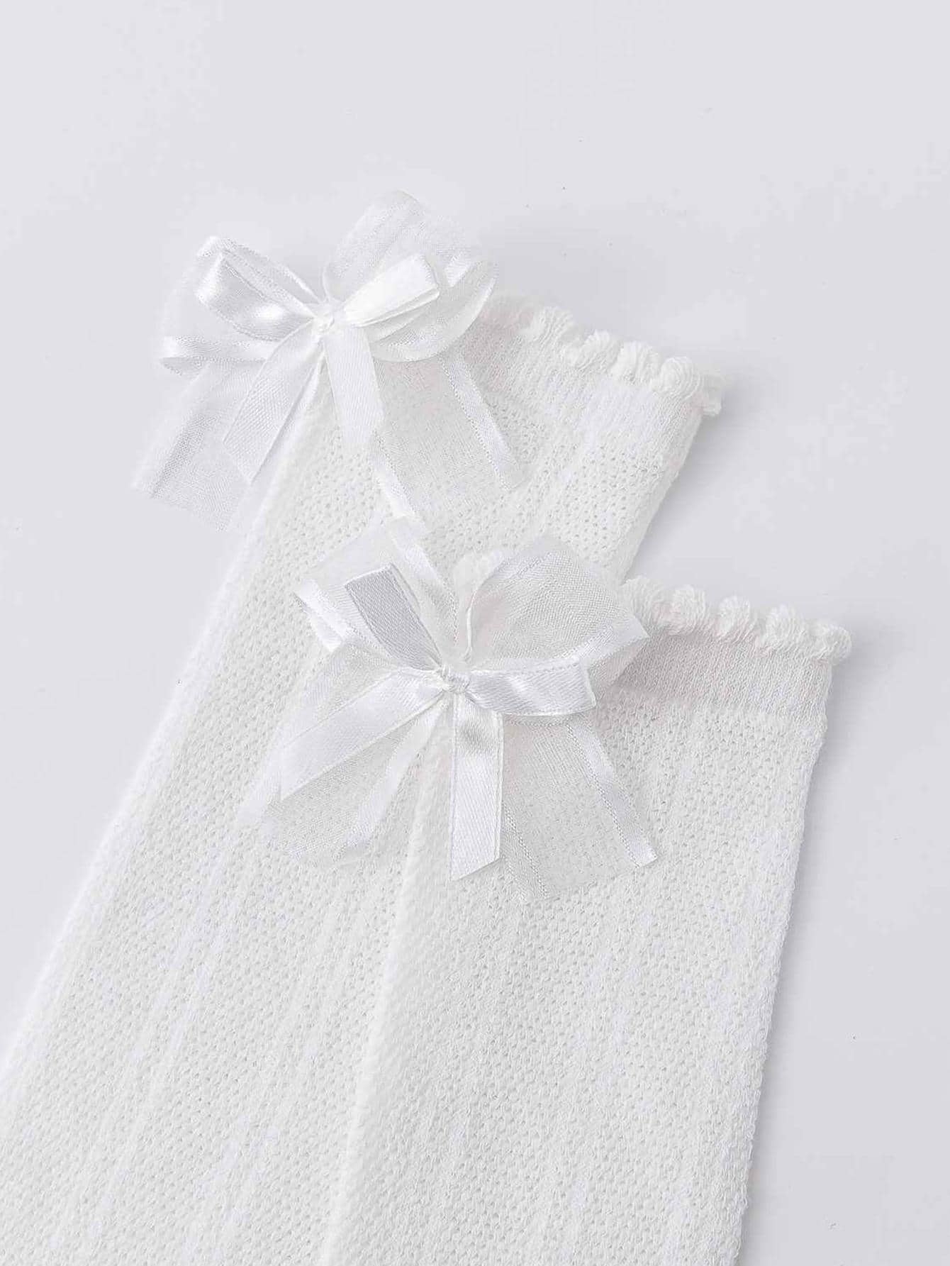 2pairs Children's Mesh Bow Decor Straight Tube Socks, Suitable For All Seasons & Daily Wear