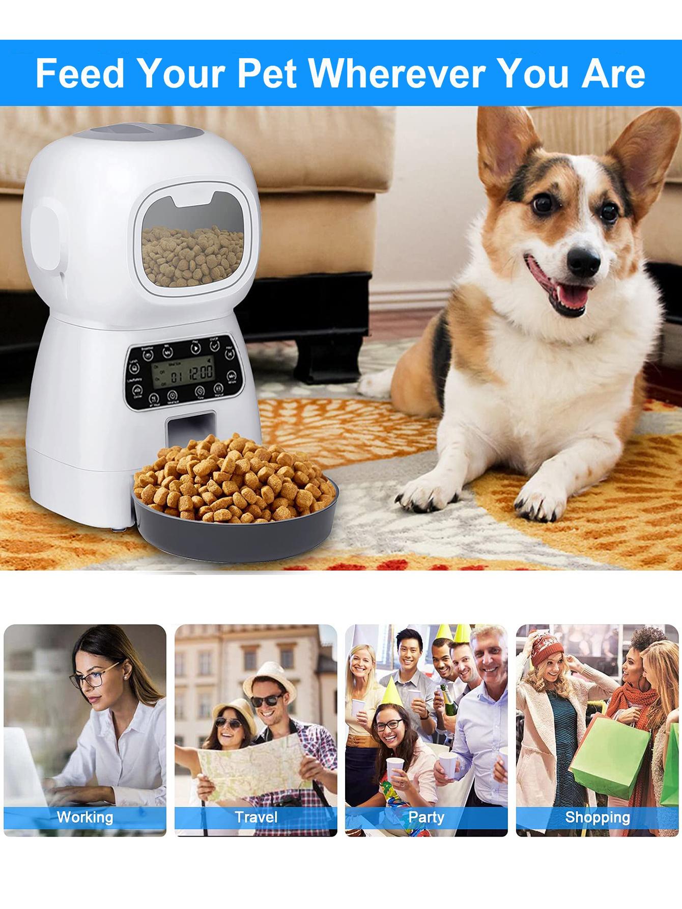 1pc Button Style Robot Automatic Pet Feeder Smart Food Dispenser For Dog Cat Stainless Steel Bowl Timer Robot Pet Feeding Dispenser 3 5L