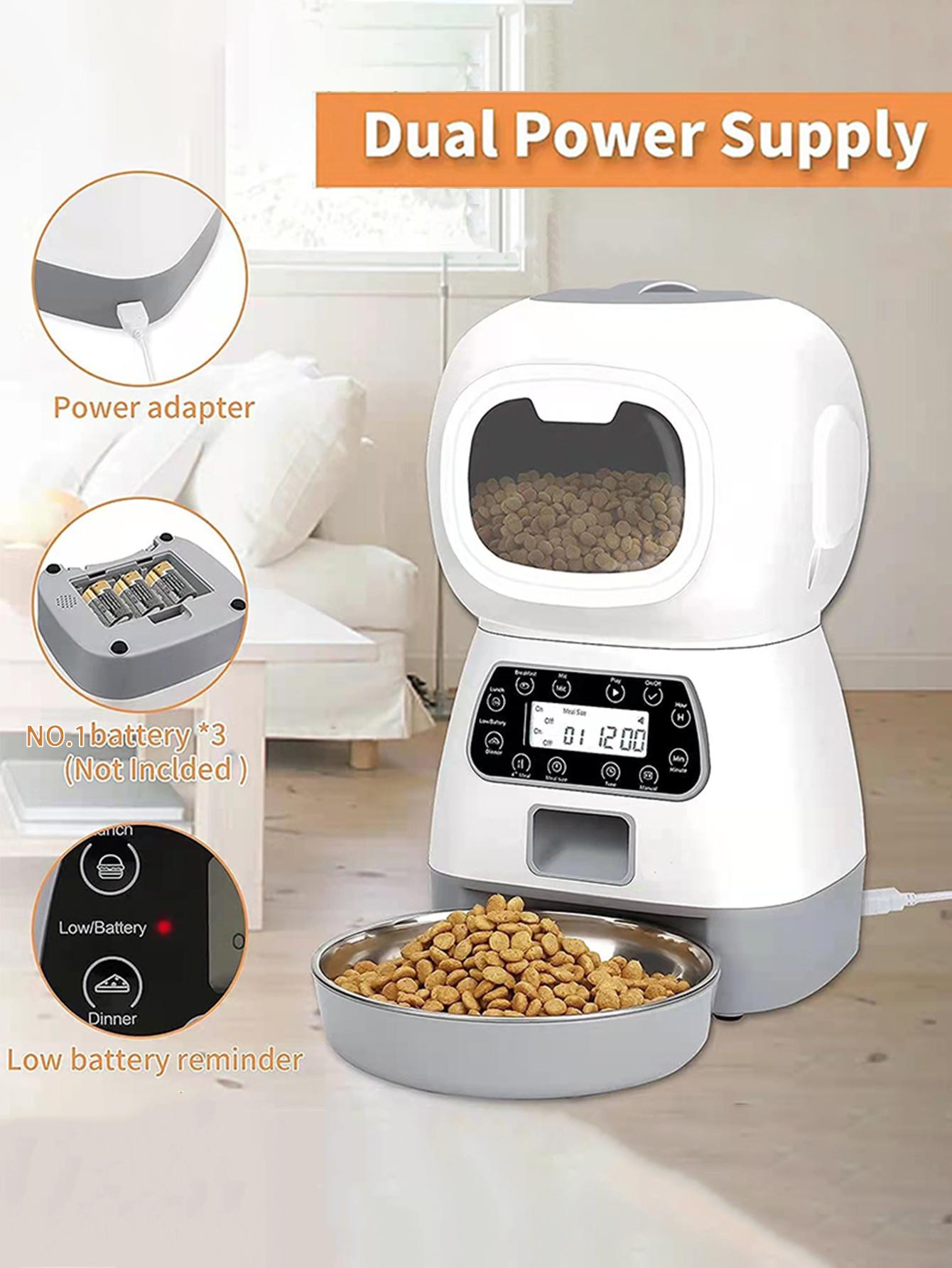 1pc Button Style Robot Automatic Pet Feeder Smart Food Dispenser For Dog Cat Stainless Steel Bowl Timer Robot Pet Feeding Dispenser 3 5L