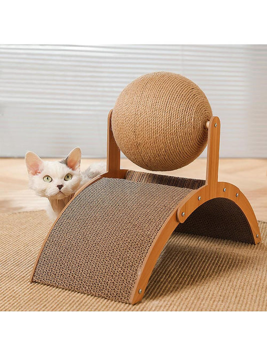 1pc Arch-shaped Cat Scratching Post With Sisal Ball And Sword-shaped Toy, Durable And Easy To Assemble, Comes With Installation Tool