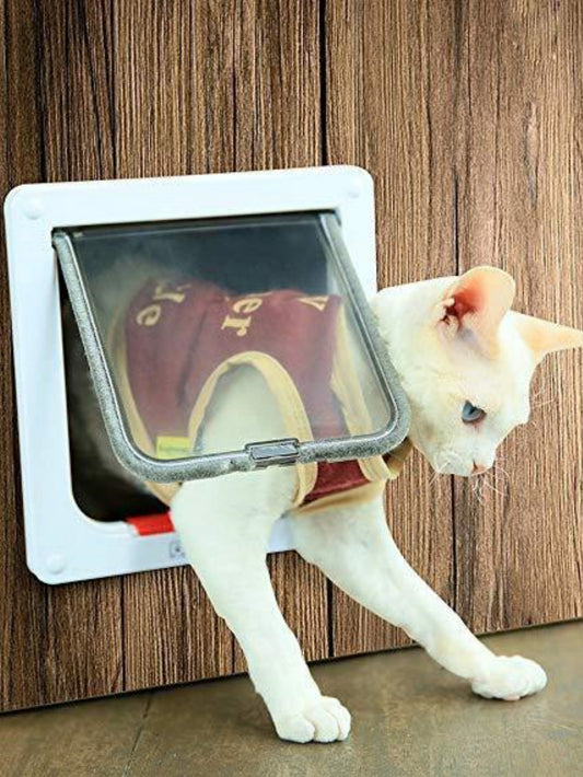 1pc Dog Cat Flap Door with 4 Way Security Lock Flap Door for Dog Cats Kitten ABS Plastic Small Pet Gate Door Kit Cat Dogs Flap Doors