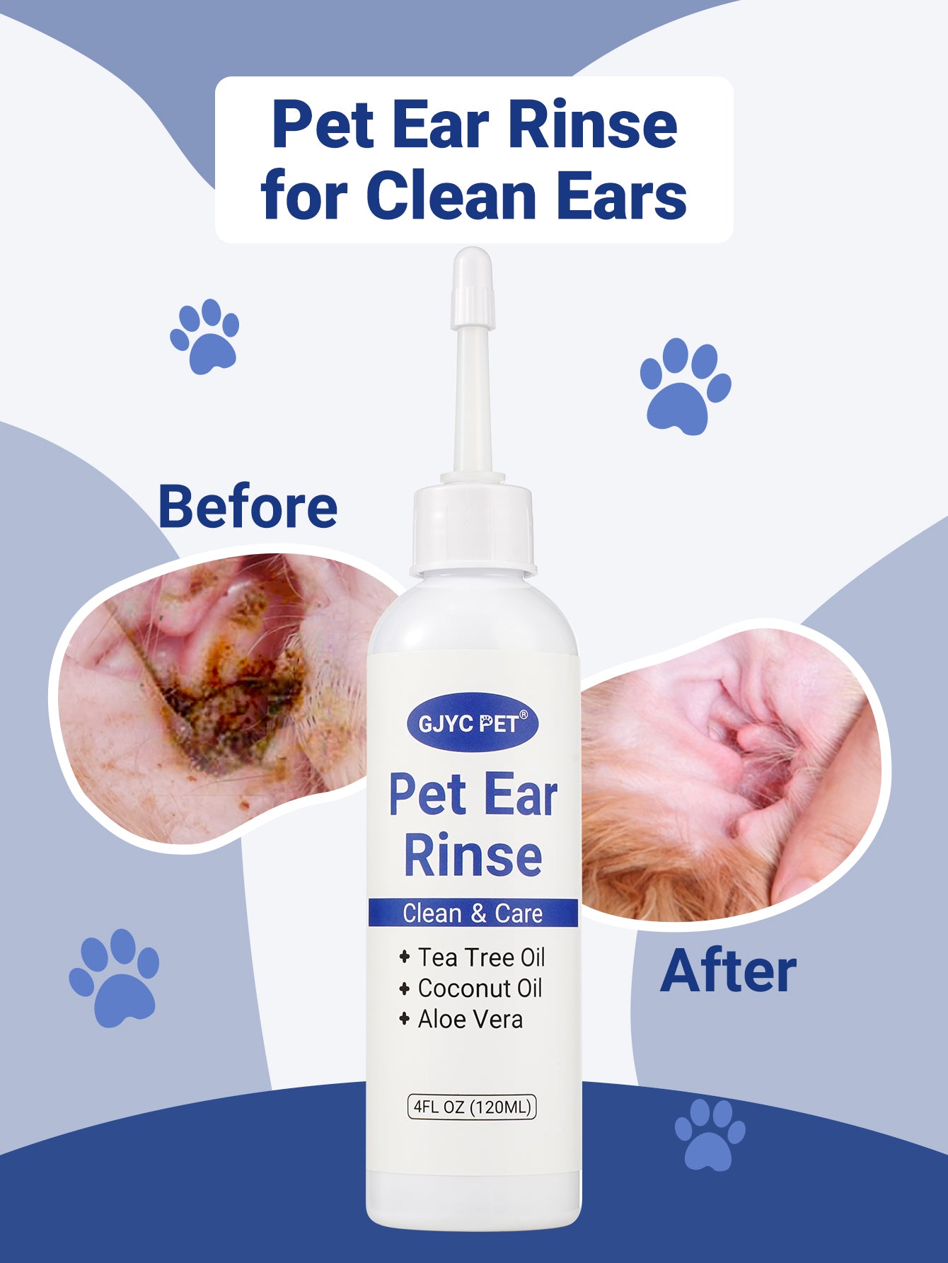 1 Bottle 4oz Pet Ear Drops, Gentle & Soothing, For Cleaning Ear Canal