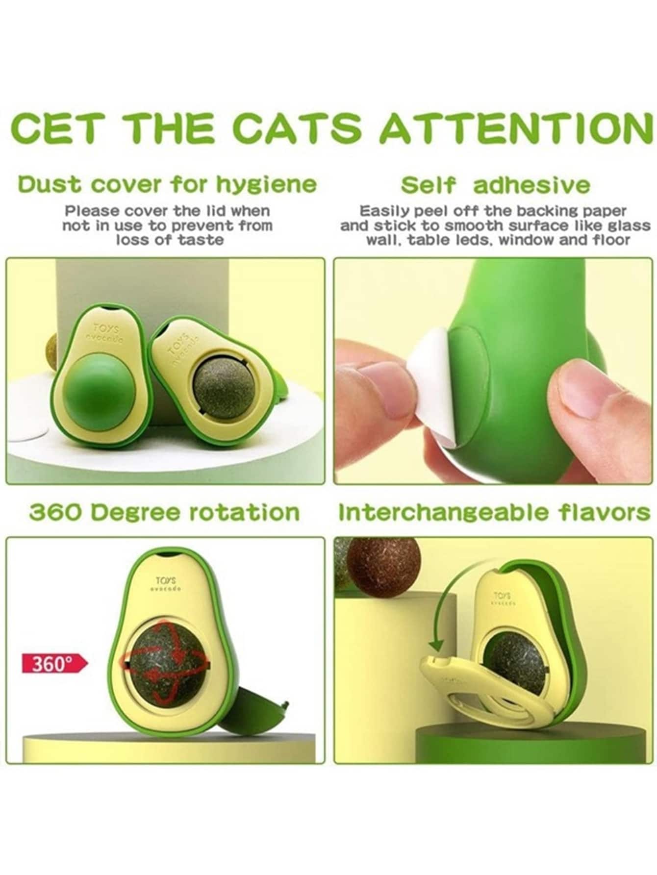 Interactive Cat Toy Avocado-shaped Catnip Ball Wood Polygonum Galls / Mint 360 Degree Rotating Cleaning Teeth Chewing Toys