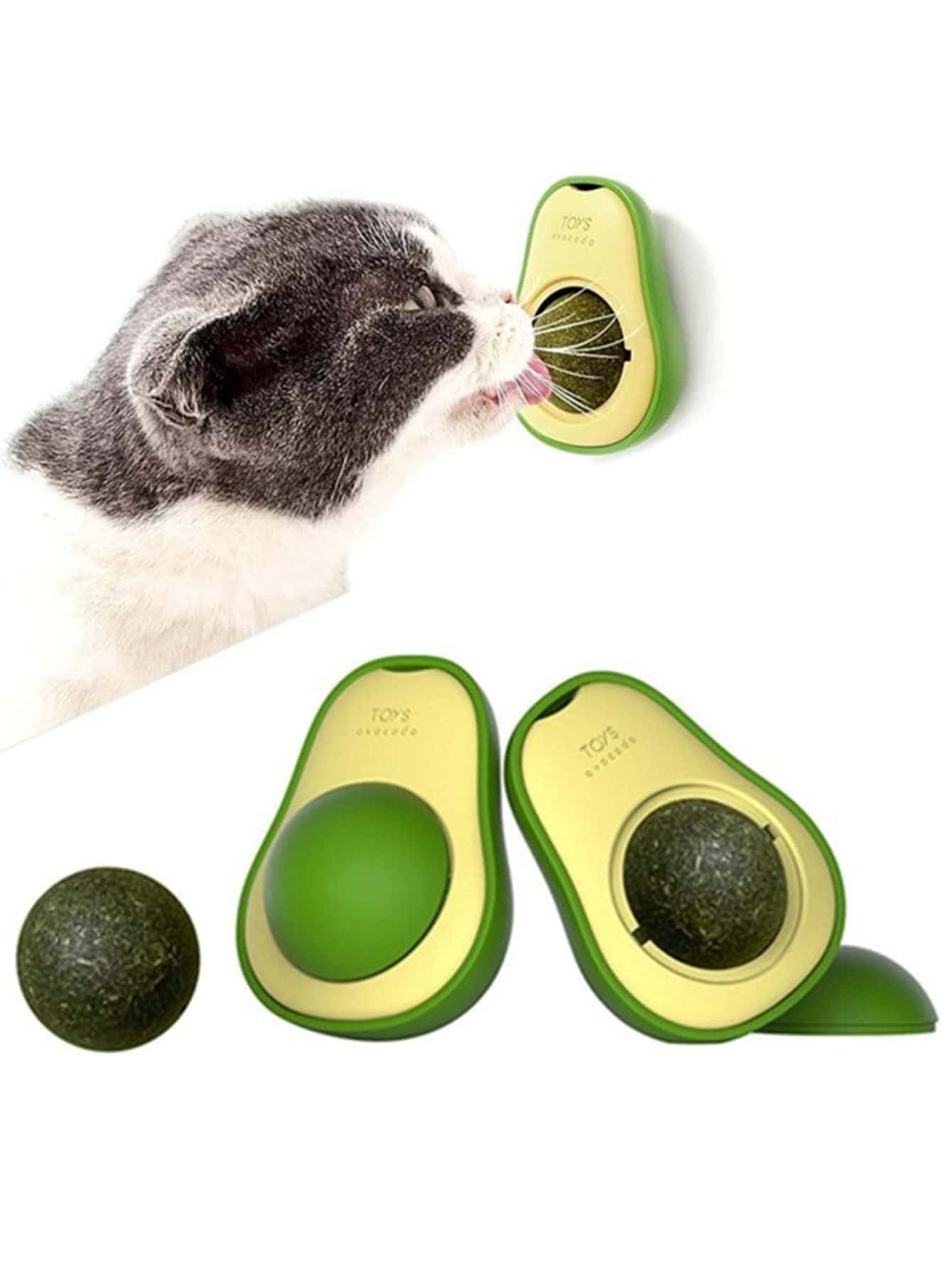 Interactive Cat Toy Avocado-shaped Catnip Ball Wood Polygonum Galls / Mint 360 Degree Rotating Cleaning Teeth Chewing Toys