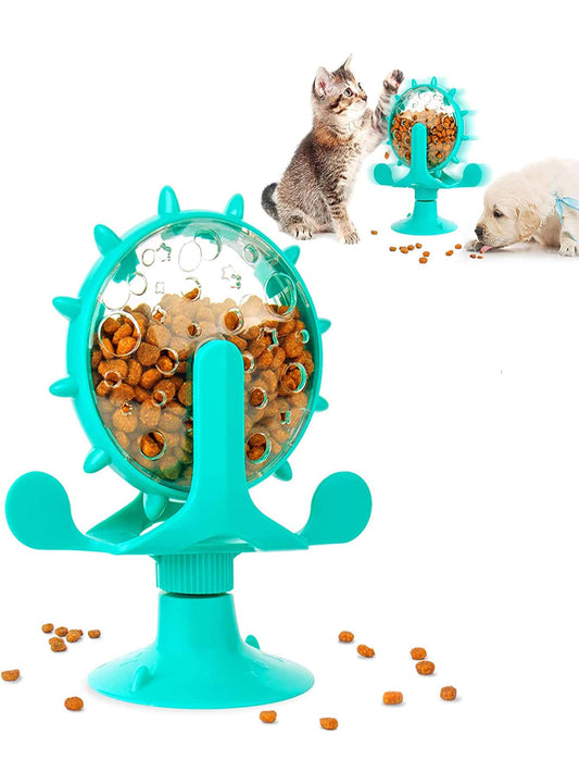 1pc Interactive Indoor Cat Food Dispenser Toy 360 Degree Rotating Windmill Suction Cup Toy Suitable For Small Pets Intellectual Slow Feeder And Exercise Wheel Toy