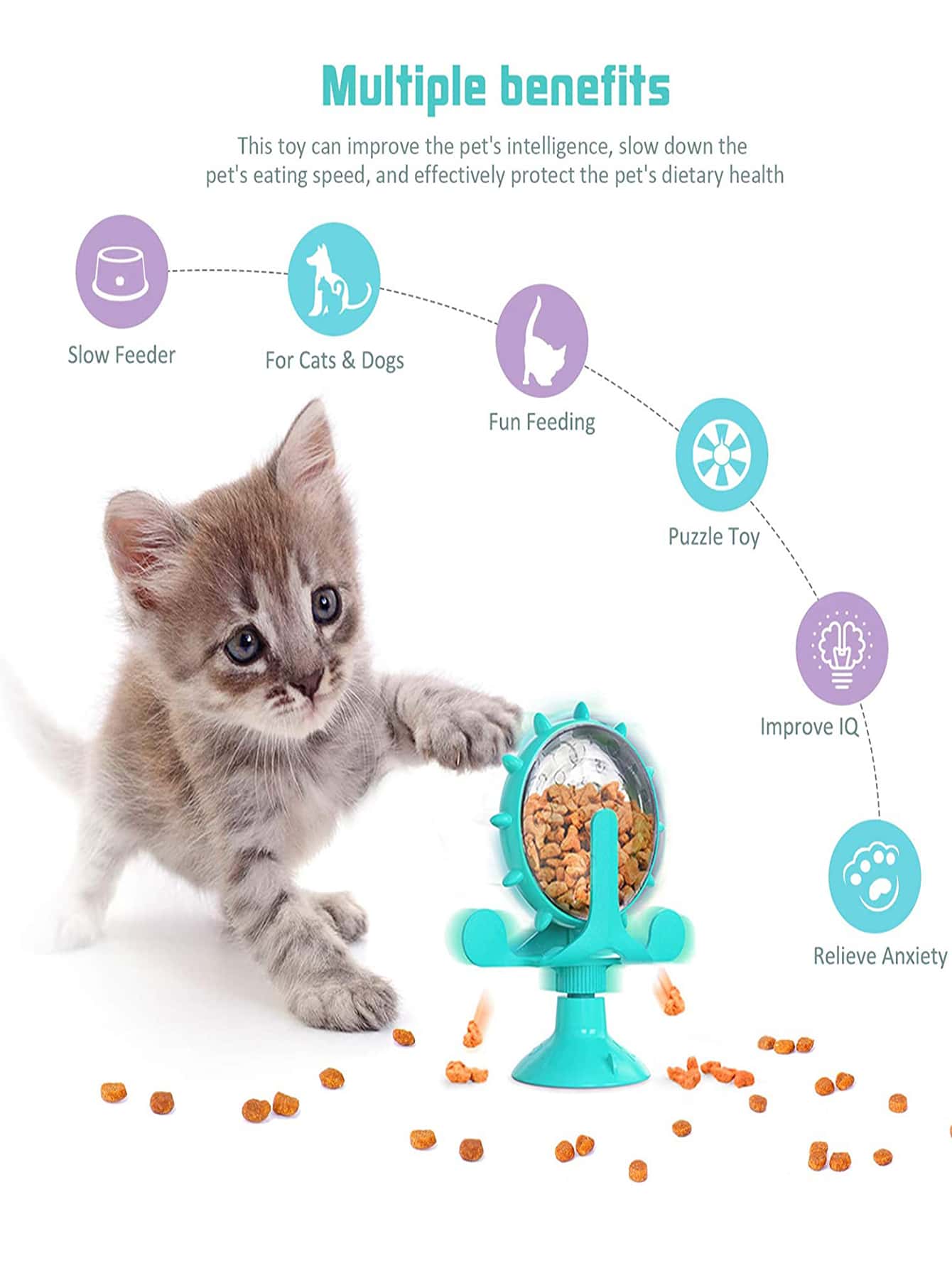 1pc Interactive Indoor Cat Food Dispenser Toy 360 Degree Rotating