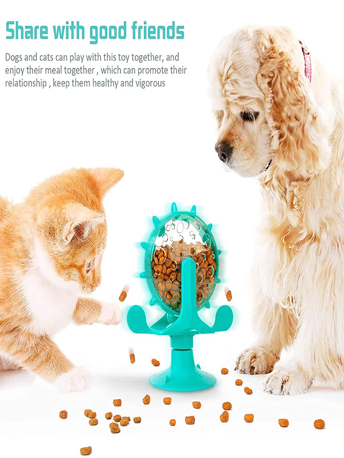 1pc Interactive Indoor Cat Food Dispenser Toy 360 Degree Rotating Windmill Suction Cup Toy Suitable For Small Pets Intellectual Slow Feeder And Exercise Wheel Toy