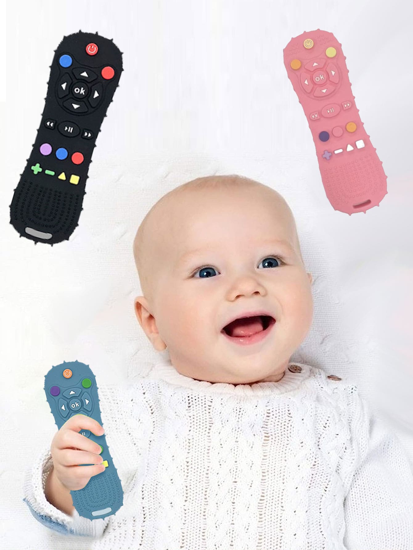 1pc Random Color Baby Tv Remote Control Shape Toy Silicone Teether Chewing Grasping Exercise Game