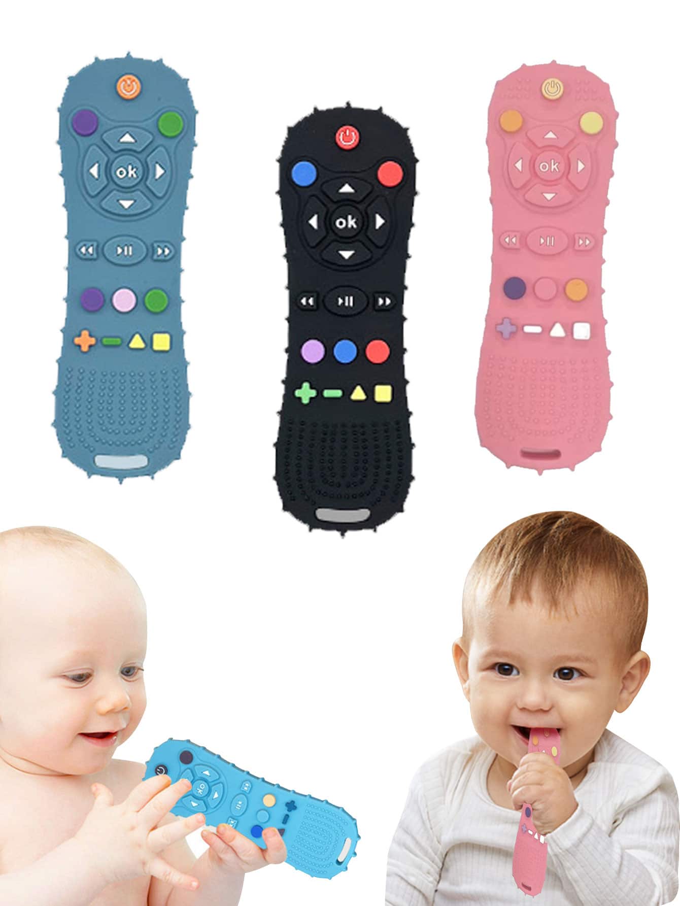 1pc Random Color Baby Tv Remote Control Shape Toy Silicone Teether Chewing Grasping Exercise Game