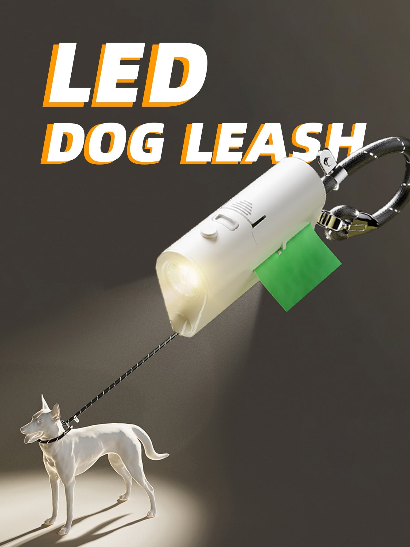 dog leash with flashlight and dog waste bag dispenser