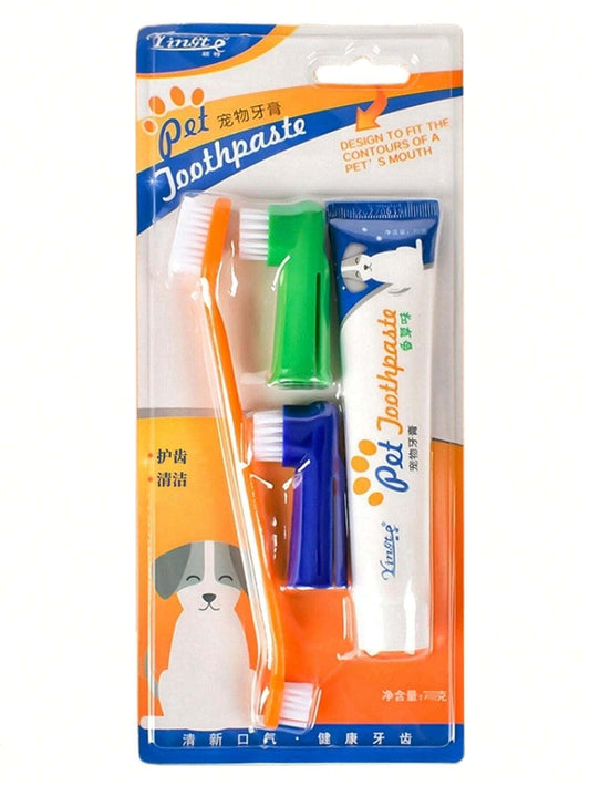 1set Random Pet Toothbrush And Toothpaste Set For Dog And Cat Teeth Cleaning