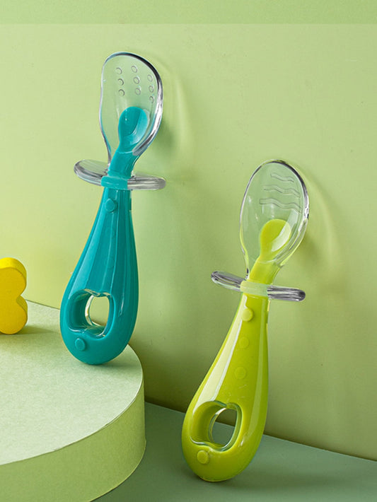 Baby silicone short handle spoon soft head easy to grasp