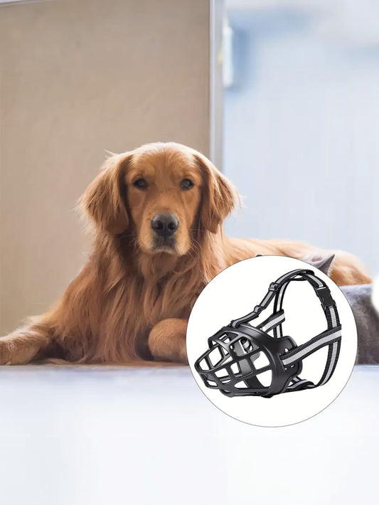 1pc Breathable Black Mesh Adjustable Reflective Soft Pet Muzzle With Anti-bite, Anti-bark, Anti-chewing, Anti-mess Eating And Anti-bully Functions