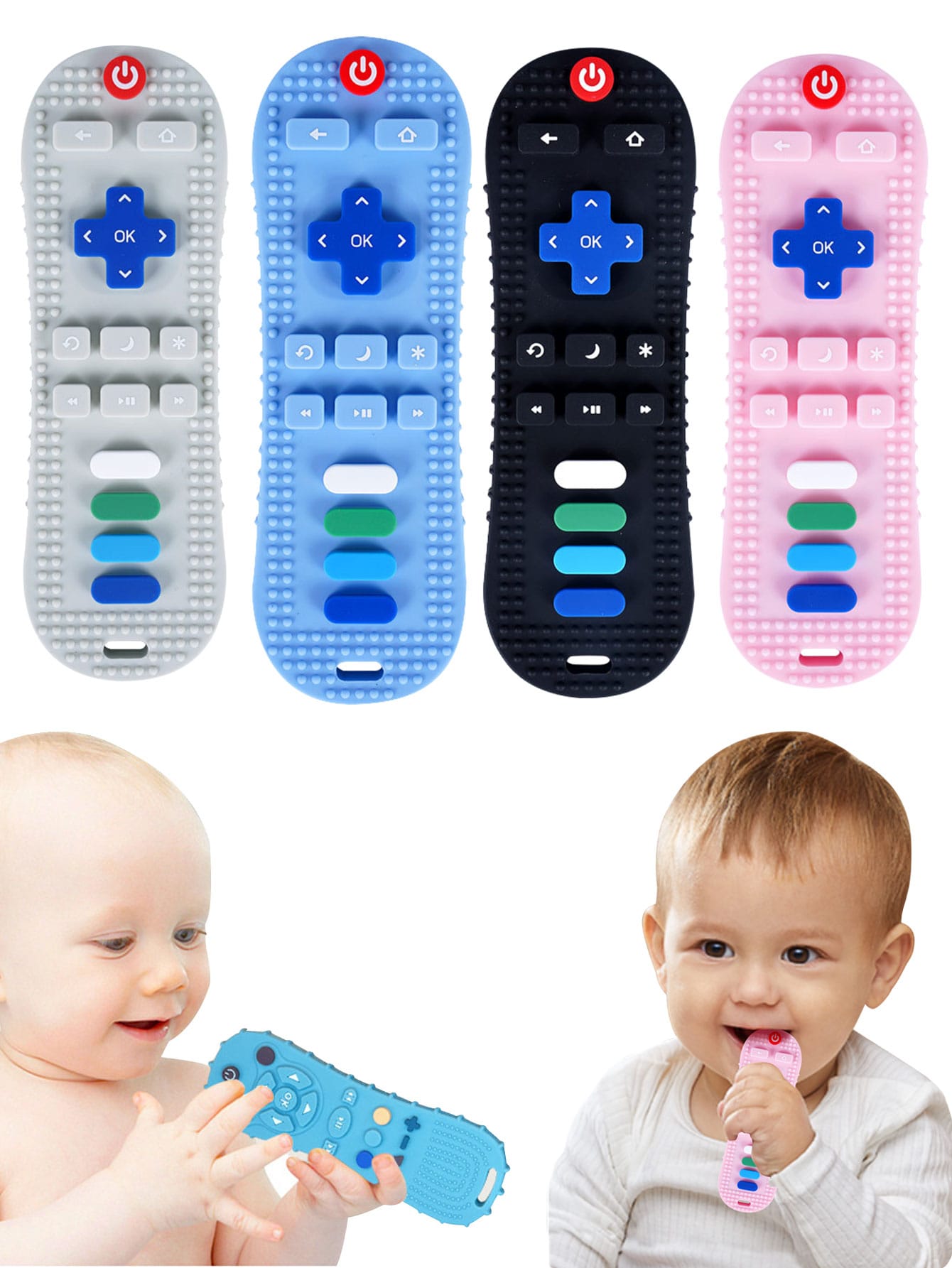 1pc Random Color Baby Tv Remote Control Shape Toy Silicone Teether Chewing Grasping Exercise Game