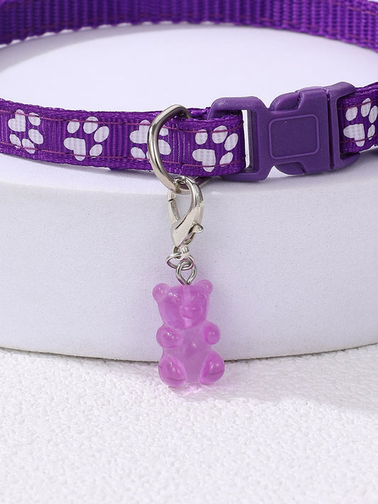 1pc Light Purple Pet Collar With Teddy Bear Pendant & Tag Pendant