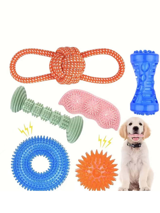 6pcs/set Toys For Dogs With Voice & Teeth Cleaning Function