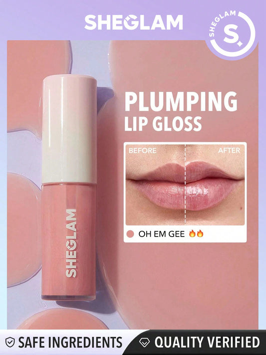 SHEGLAM Hot Goss Plumping Lip Gloss-Oh Em Gee  Instant Volumising Tinted Lip Gloss High Shine Finish Moisturizing Lip Plumper Gloss Reduce Lip Fine Lines Non-Sticky Lip Glow Oil