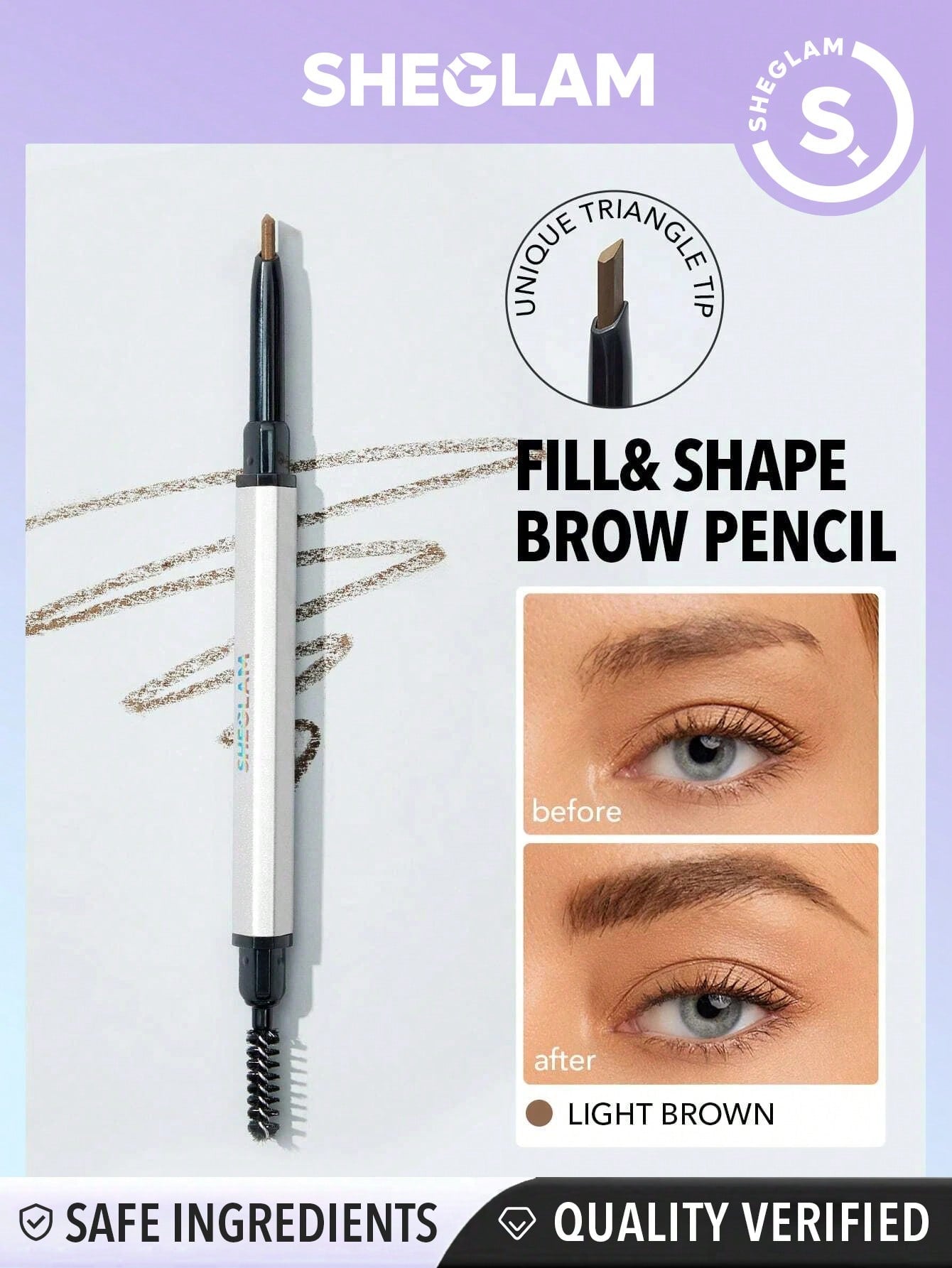SHEGLAM Dual-Ended Fine Eyebrow Pencil - Coffee  Waterproof  Double Head Eyebrow Pen Long Lasting Smudge-Proof Filling Outlining Triangle Head Eyebrow Makeup