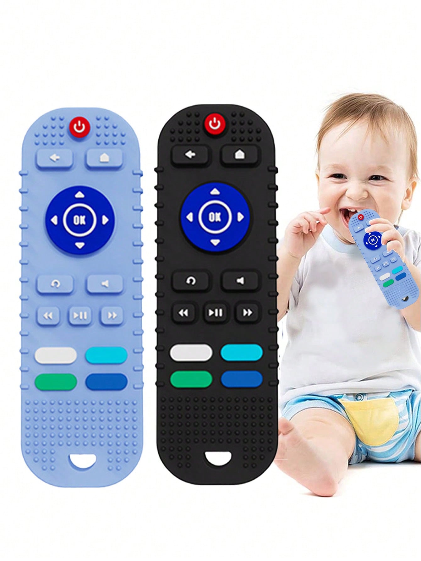 1pc Random Color Baby Tv Remote Control Shape Toy Silicone Teether Chewing Grasping Exercise Game