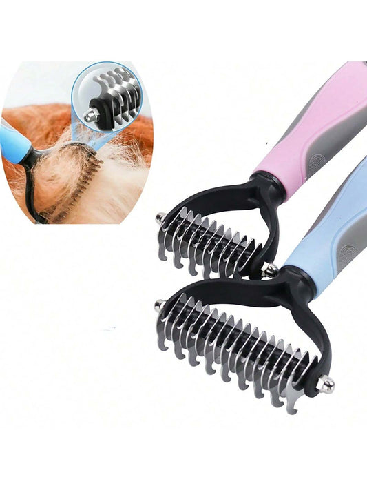 1pc Double-sided Pet Grooming Brush Tool For Detangling Hair And Removing Shedding Fur, Pink