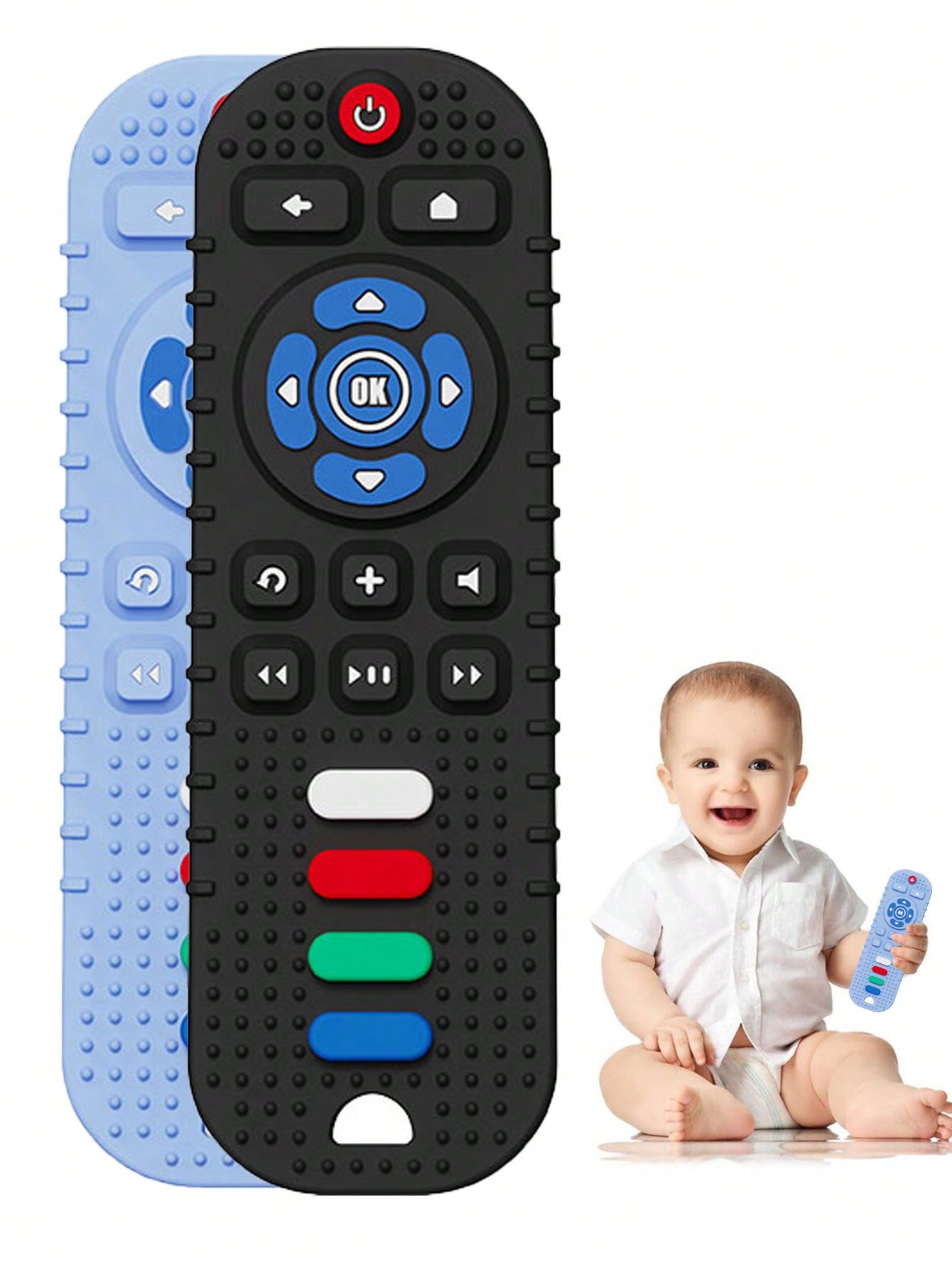 1pc Random Color Baby Tv Remote Control Shape Toy Silicone Teether Chewing Grasping Exercise Game