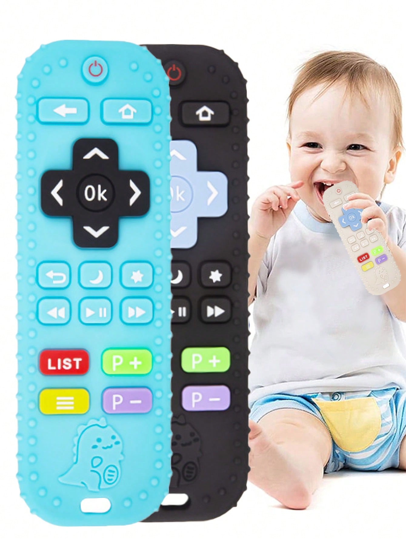 1pc Random Color Baby Tv Remote Control Shape Toy Silicone Teether Chewing Grasping Exercise Game