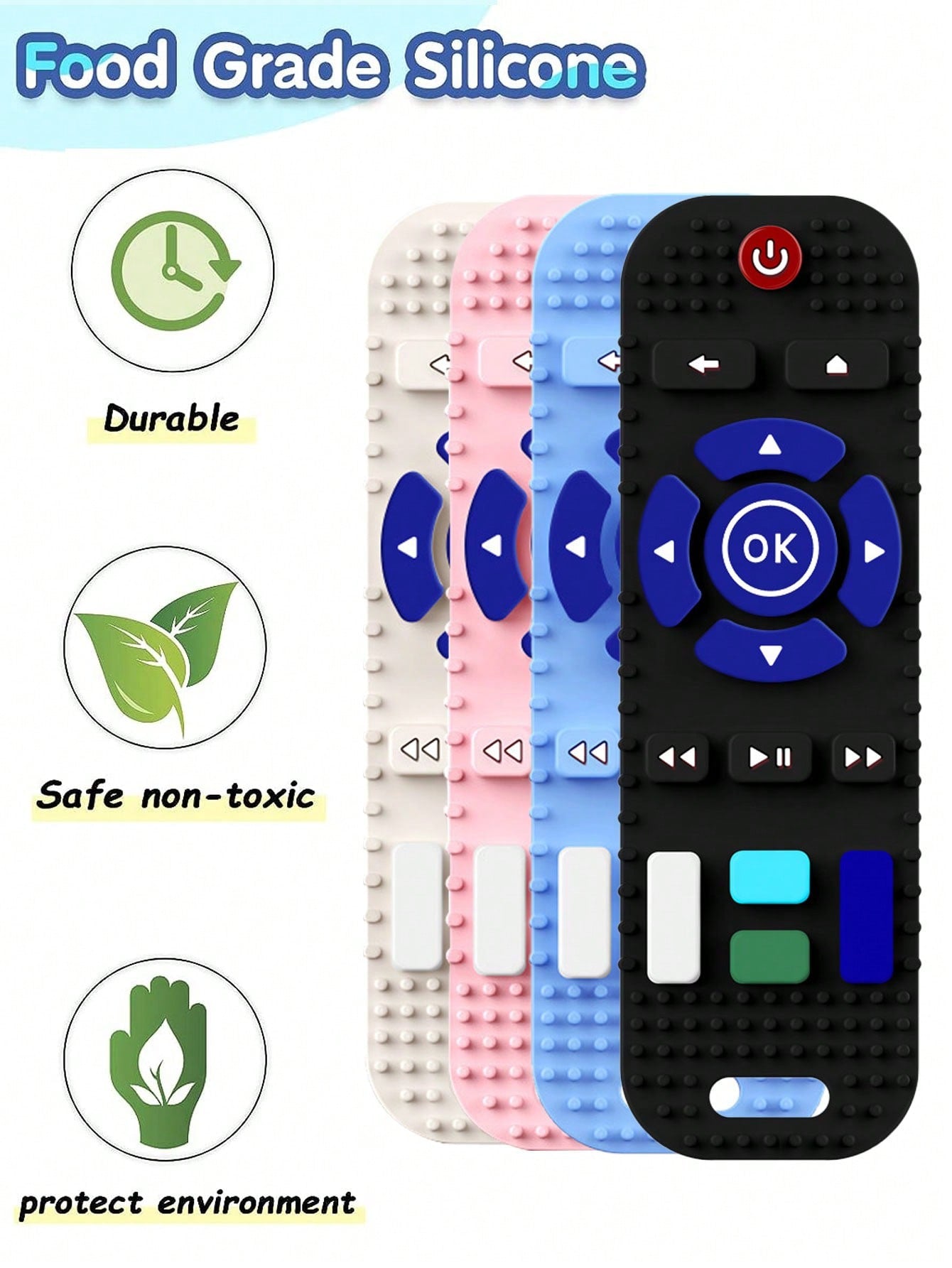 1pc Random Color Baby Tv Remote Control Shape Toy Silicone Teether Chewing Grasping Exercise Game