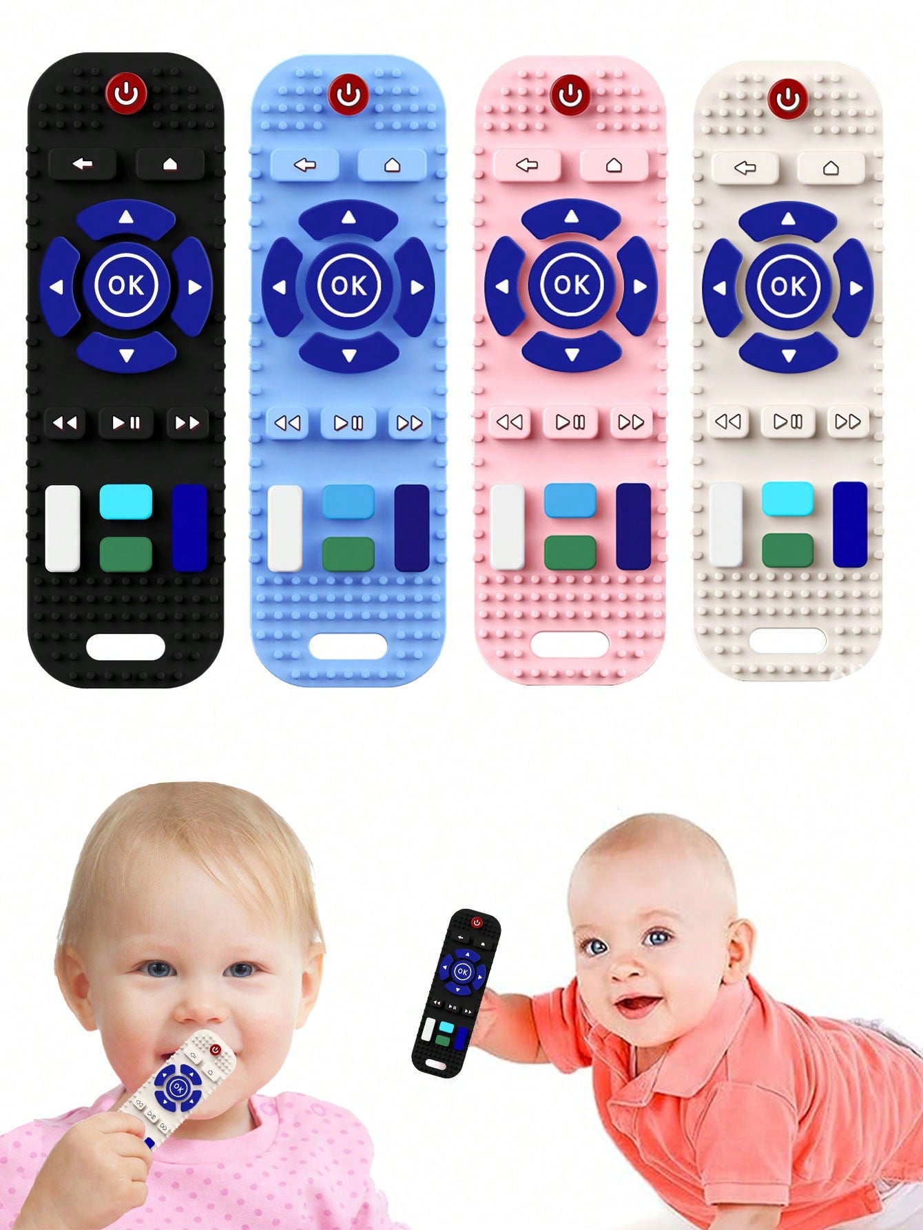 1pc Random Color Baby Tv Remote Control Shape Toy Silicone Teether Chewing Grasping Exercise Game