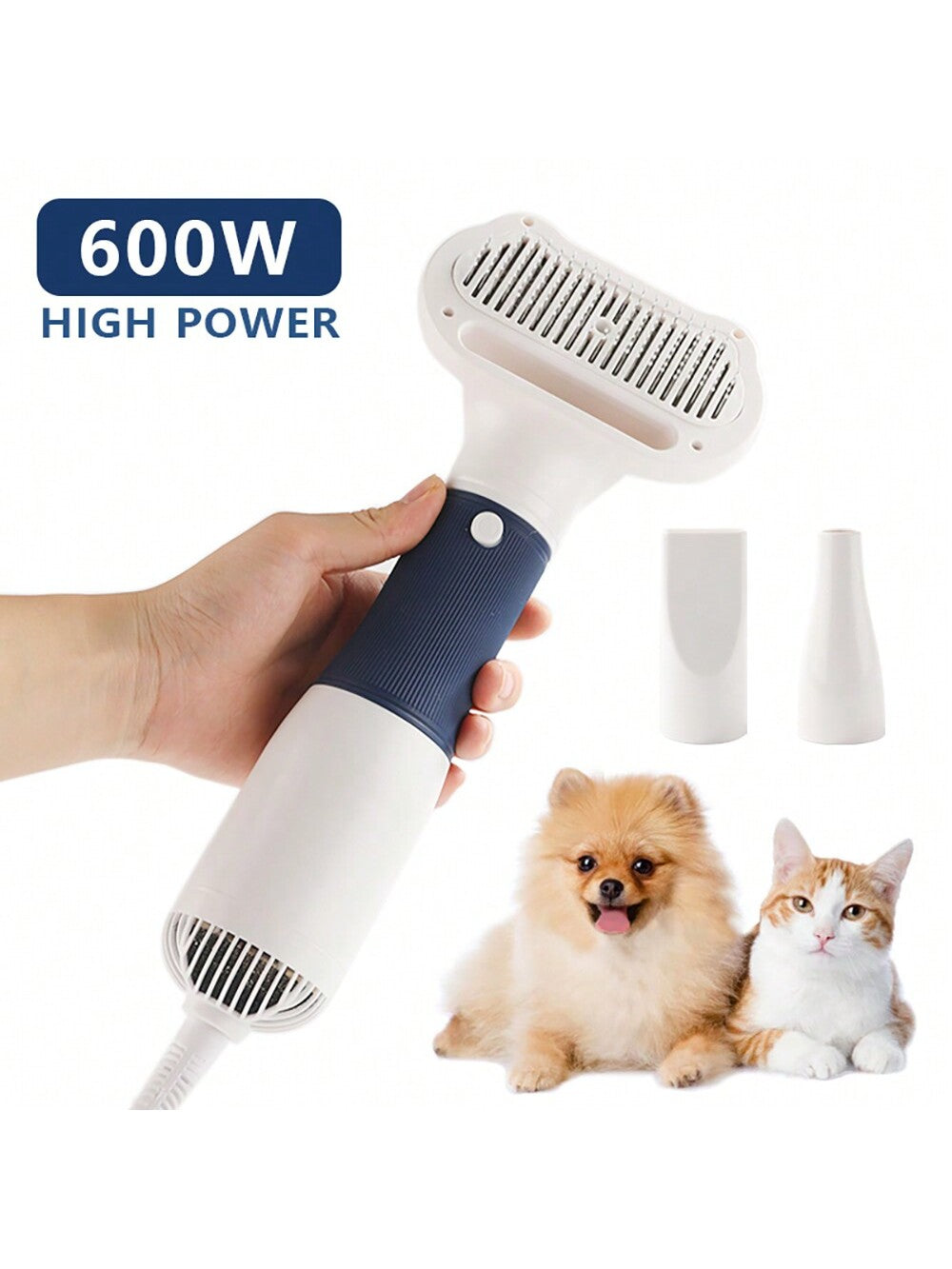 1pc Yellow Pet Hair Dryer, 3-in-1 Pet Hair Dryer, Comb And Hair Remover Tool, Adjustable Speed And Temperature, Suitable For Cat And Small Dog Grooming