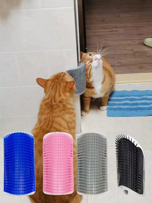 1pc Random Color Pet Cat Self-groomer Toy With Scratching Pad & Catnip Dispenser, Wall-mounted