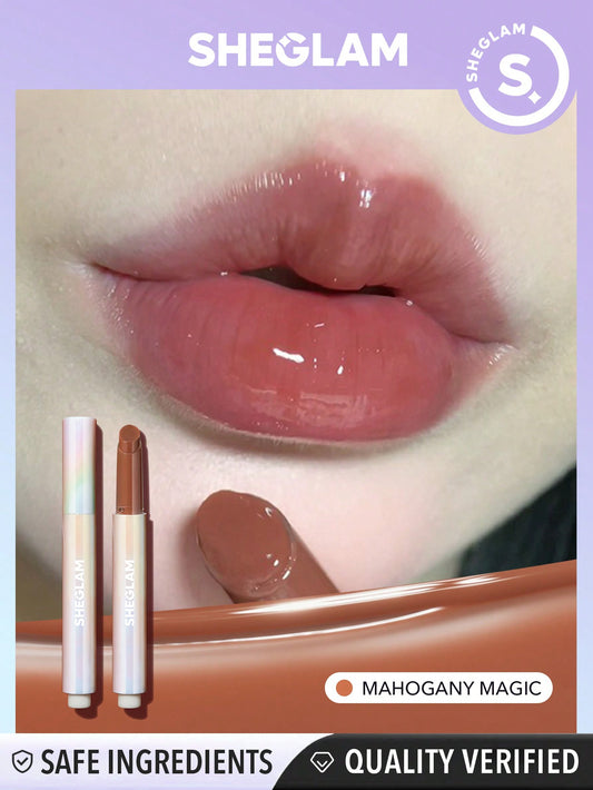 SHEGLAM Pout-Perfect Shine Lip Plumper-Mahogany Magic Moisturizing Plumping Solid Lip Gloss Non-Stick Nourishing Lip Plumping Serum Coconut Oil Lipstick Lip Cosmetics