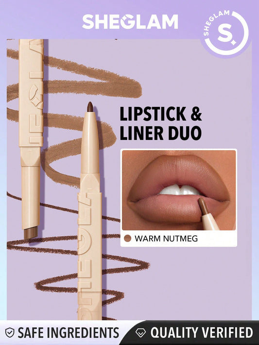 SHEGLAM Glam 101 Lipstick & Liner Duo-Warm Nutmeg 2-In-1 Matte Dual-Ended Lip Liner Lipstick Pencil Highly Pigmented Long Lasting Smooth Easy To Wear Lip Makeup