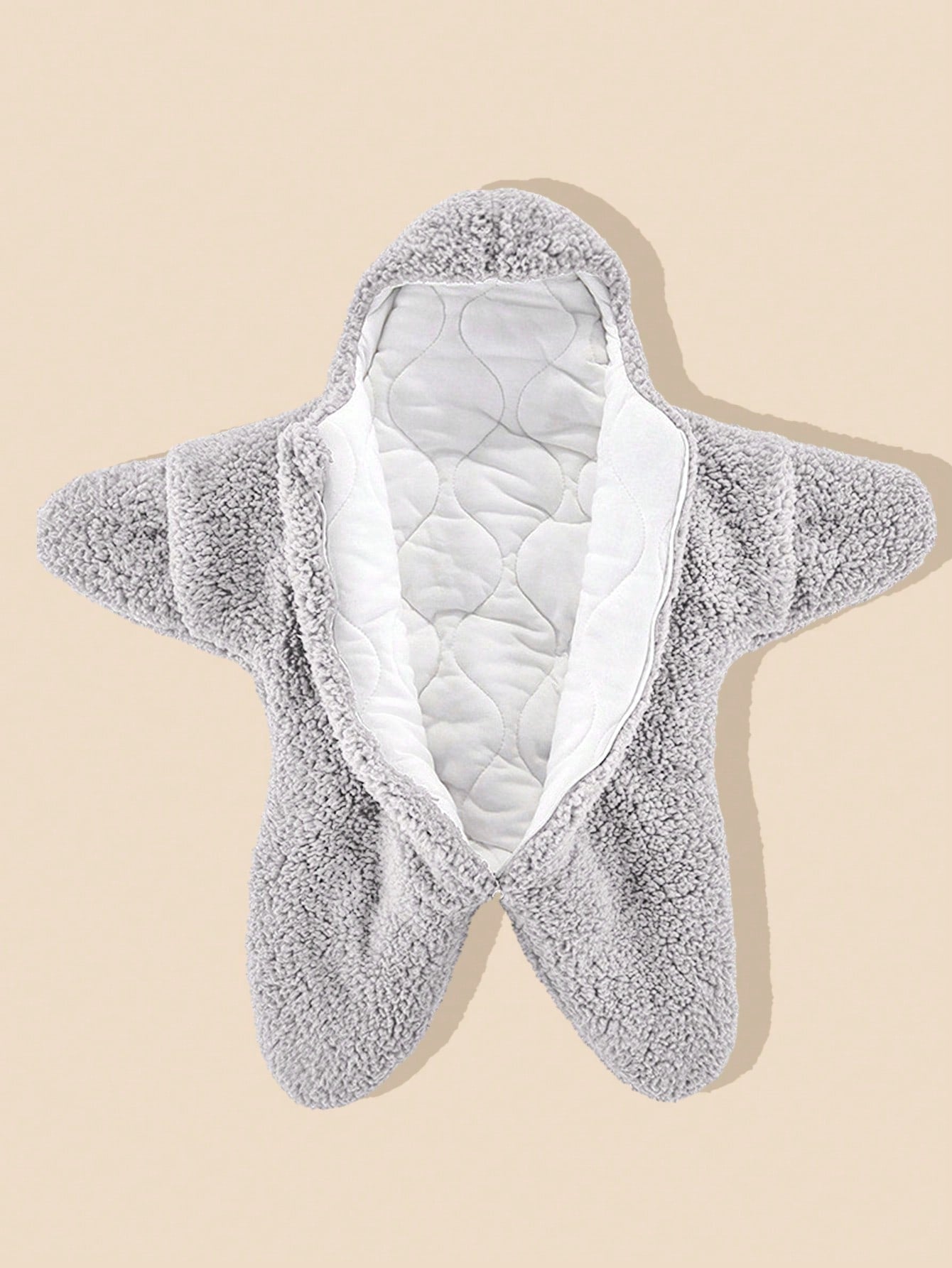 Thickened Winter Baby Sleeping Bag With Star Shape And Faux Lamb Fleece Surface, Solid Color, 1pc