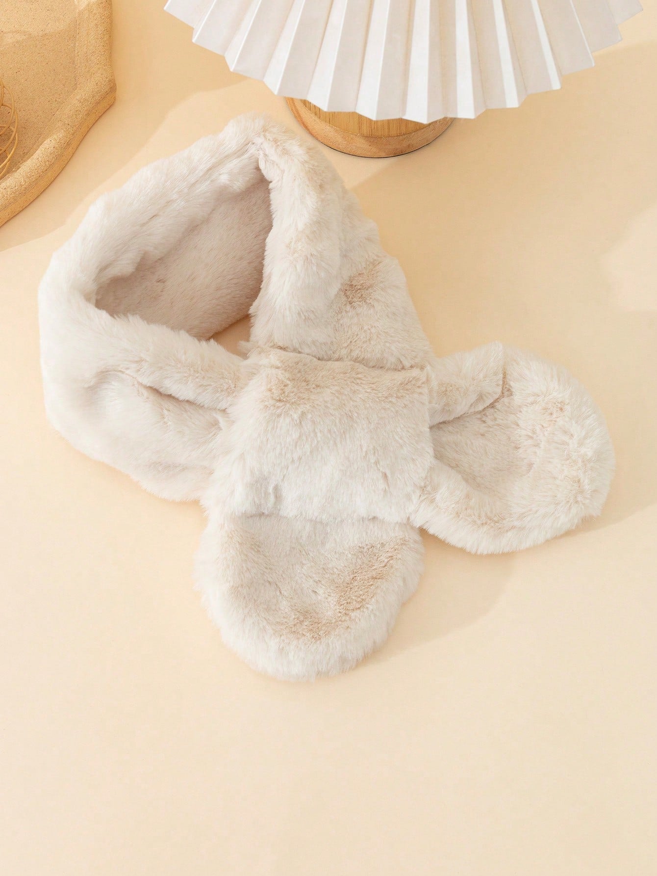 New Arrival Kids' High-end White & Low Hair Scarf With Cute Two Pompon Decor And Accessory Band, Warm And Versatile Winter Scarf For Girls And Boys twins