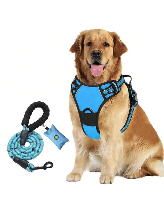 3pcs Ultimate Dog Walking Set - Harness, Leash, Poop Bag Dispenser - Ideal For Medium And Large Dogs, Extra Comfortable And Adjustable Fit