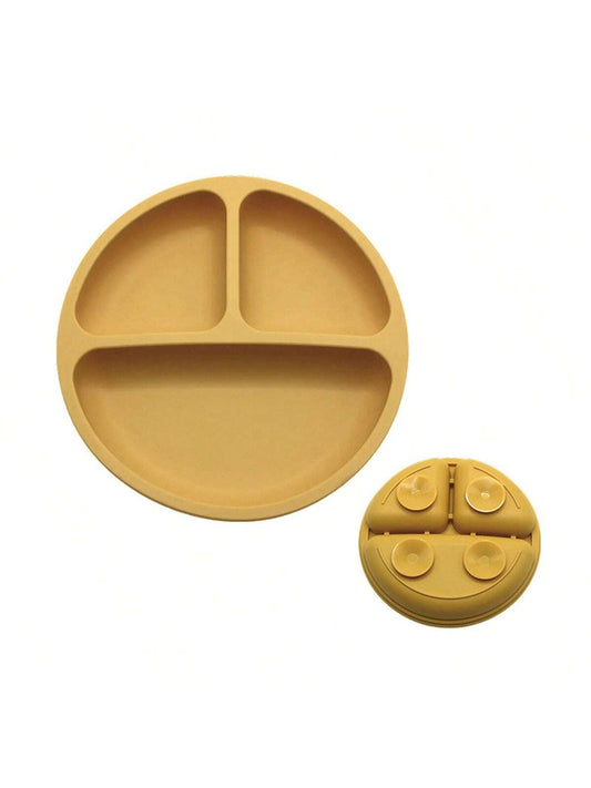 1pc Toddler Plate, Baby Suction Divided Plate, Silicone Infant Feeding Placemat, Anti-skid, Weaning Supplies, Microwaveable And Dishwasher Safe