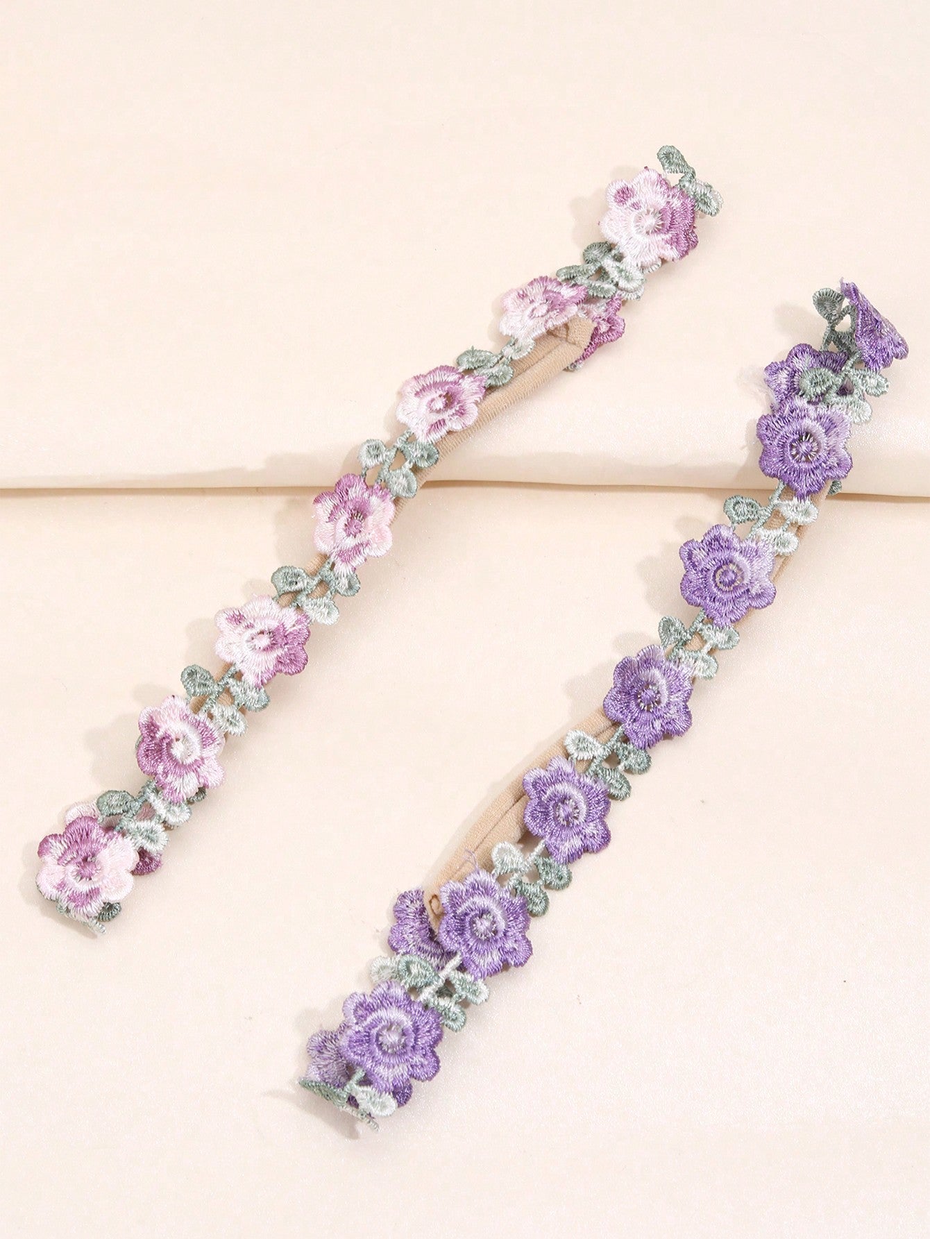 2pcs Purple Artificial Flower Headband for Girls,Lifelike Flower Elastic Hairband,Spring Trendy Headwear,Kids Baby Hair Accessories.