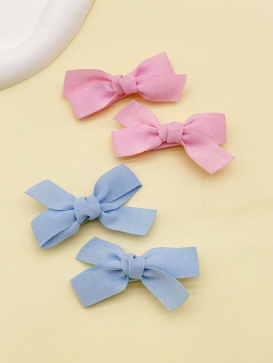 4pcs Baby Hair Clip Set, Beige Butterfly & Linen Pattern, Suitable For Daily Use