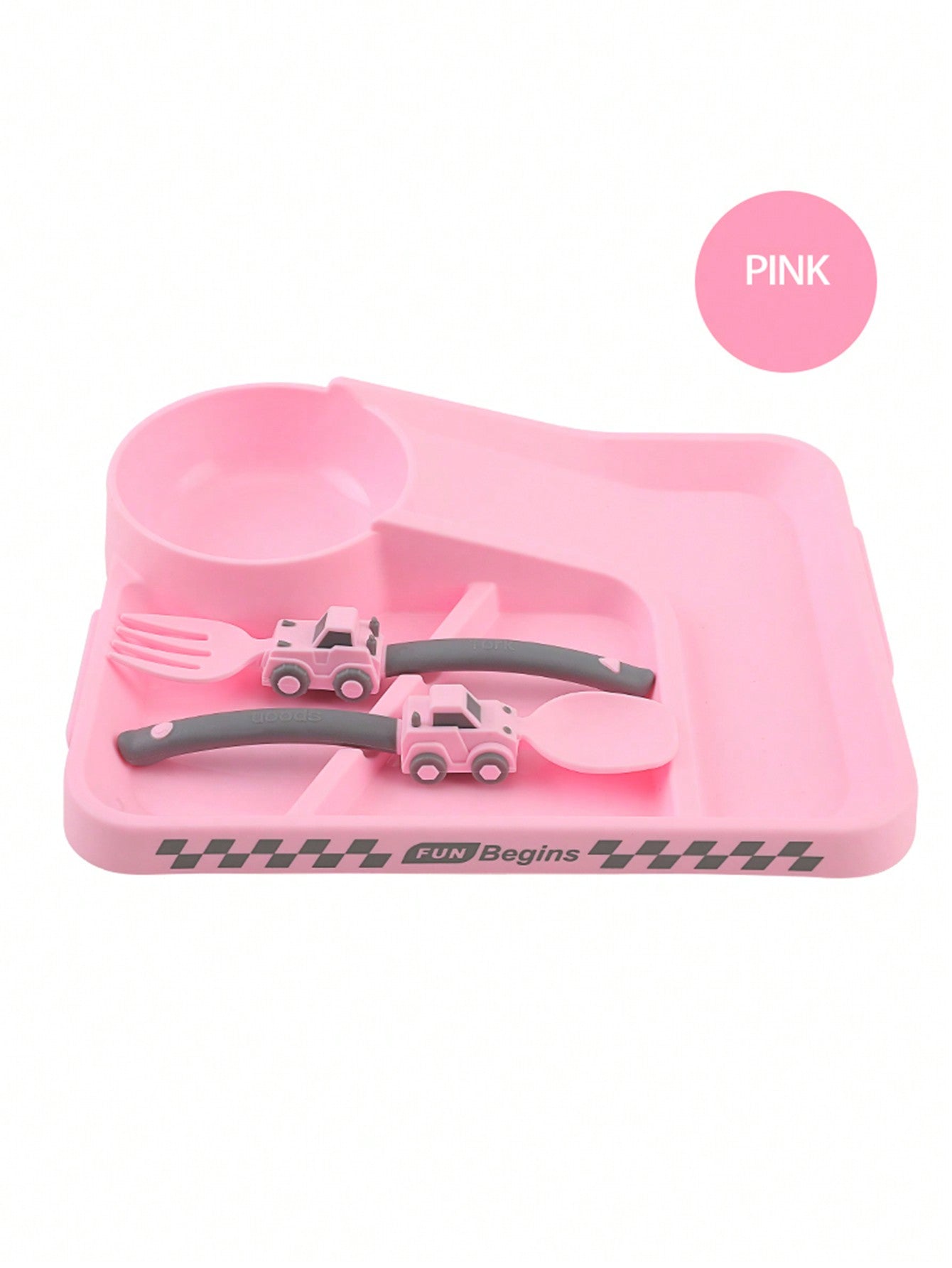 1pc Children's Car Racing Track Themed Food-Grade Pp Spoon And Fork Tableware Set For Daily Mealtime Use