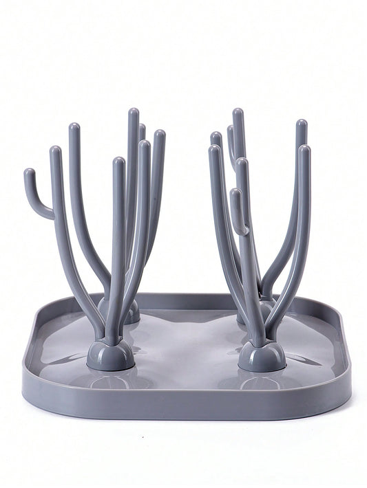 1pc Coral-Tree-Shaped Baby Bottle Drying Rack With Drain Board, Baby Bottle Storage Box And Holder