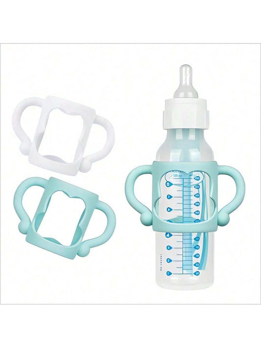 2pcs Baby Bottle Silicone Handle, Anti-Slip Bottle Sleeve, Multi-Functional Soft Handle, Blue+White