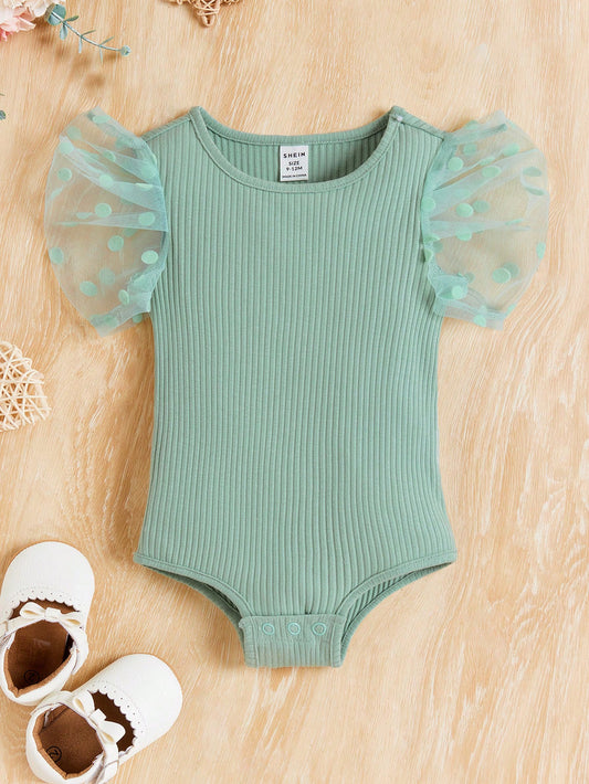 Baby Girl Polka Dot Mesh Sleeve Romper