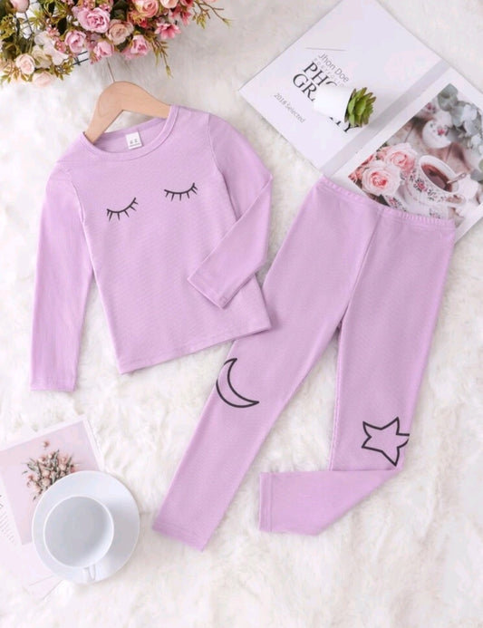 Girls Eyelash & Star Print PJ Set